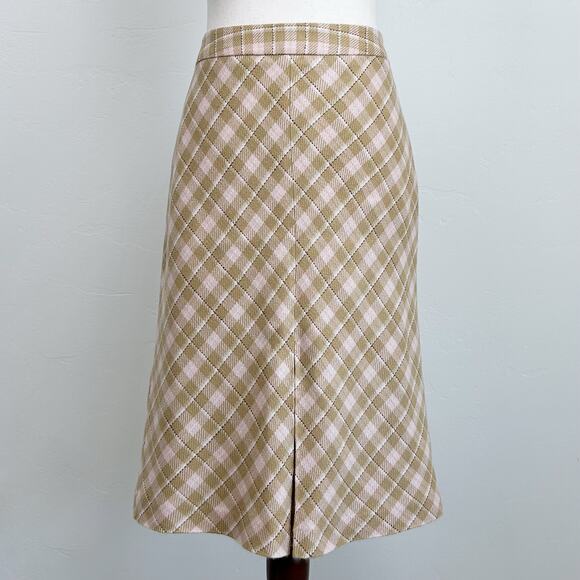 Y2K Merona Woven Light Plaid Midi Pencil Skirt - Picture 1 of 7